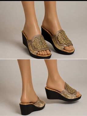 Dezario Silver Embellished Wedge Slide Sandals - Women's
